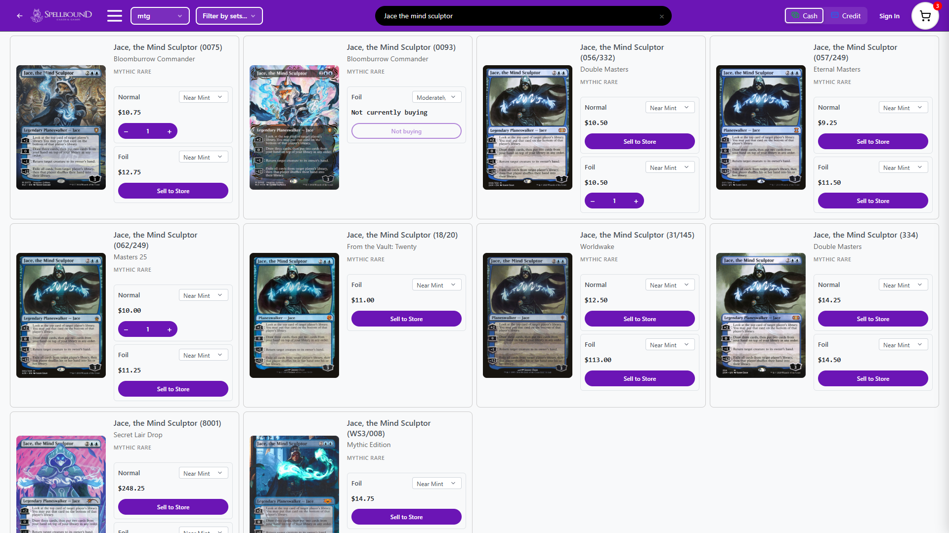 Online Buylist Grid View
